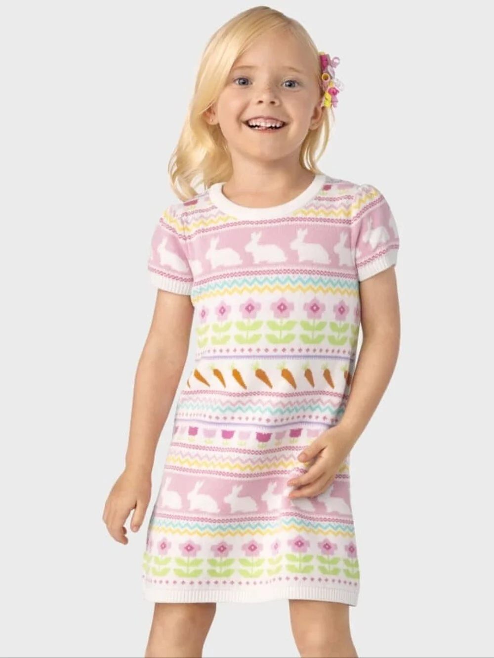 Gymboree Pink Knit Cotton Bunny & Floral Dress - SIZE 5T